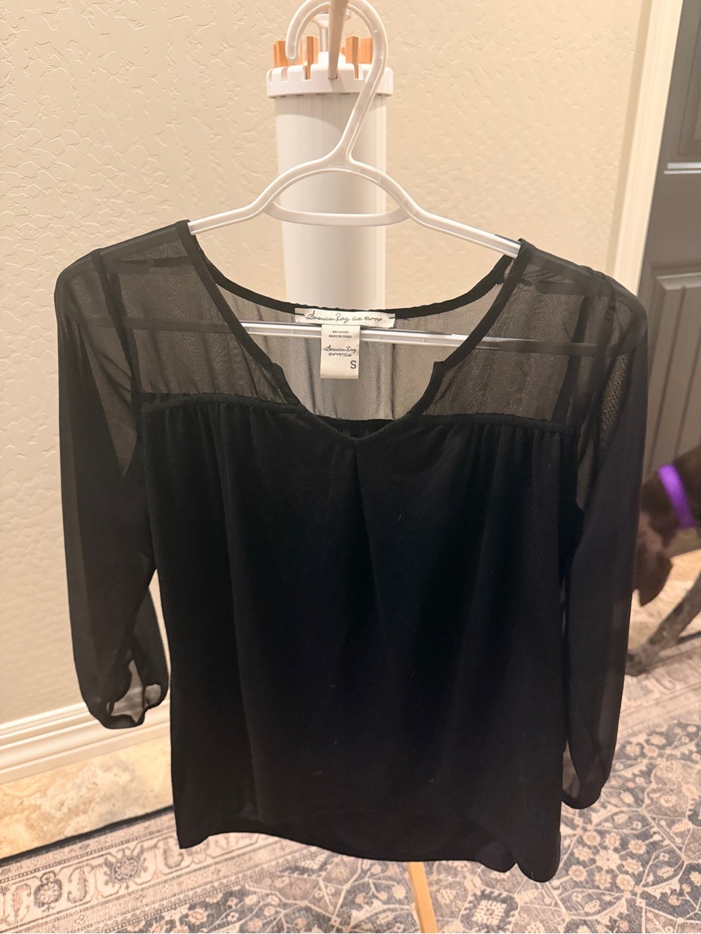 American Rag Black Sheer Yoke Blouse